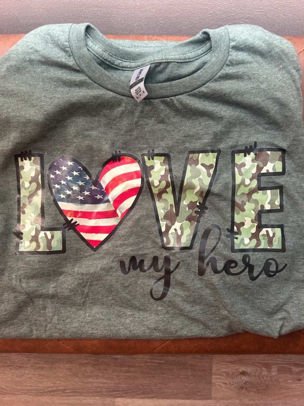 “Love My Hero" Green Graphic T-Shirt